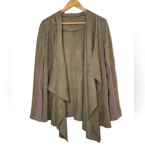 [BLANKNYC] Beige drape front soft suede cardigan with pockets